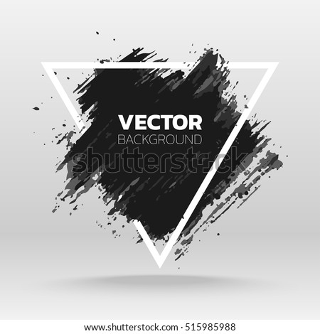 Black grunge abstract background template. Brush paint ink stroke design over triangle frame. Good for headline, logo, poster, message, sale banner. Royalty-Free Stock Photo #515985988