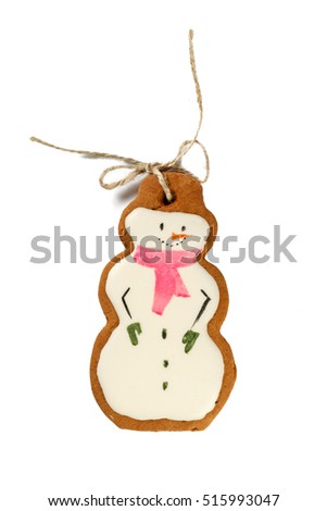 Traditional Iced Gingerbread Christmas Cookies Snowmen Isolated