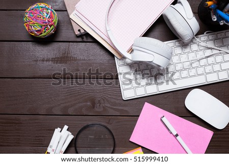 Working place on wooden table