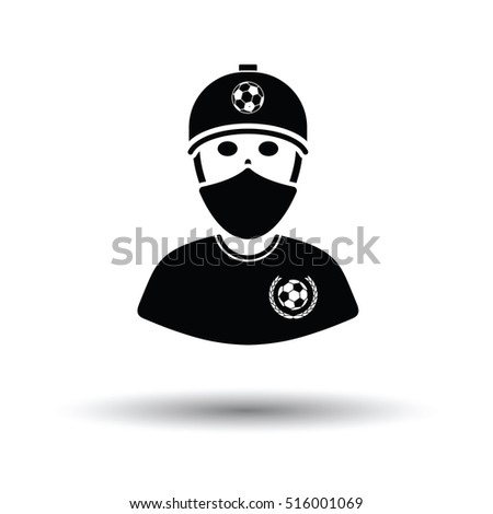 Football fan with covered  face by scarf icon. White background with shadow design. Vector illustration.