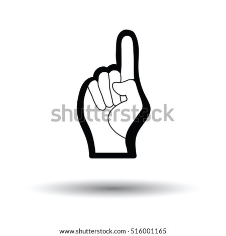 Fan foam hand with number one gesture icon. White background with shadow design. Vector illustration.