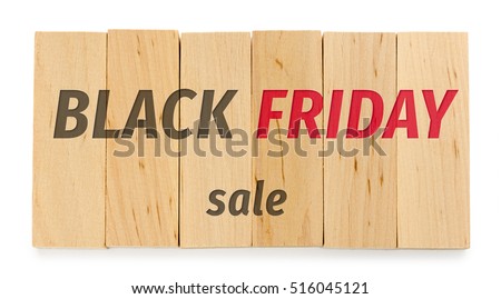 black friday concept sign, text on wooden bricks, sale promotion, isolated on white background