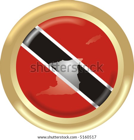 art illustration: round golden medal with map and flag of trinidad and tobago