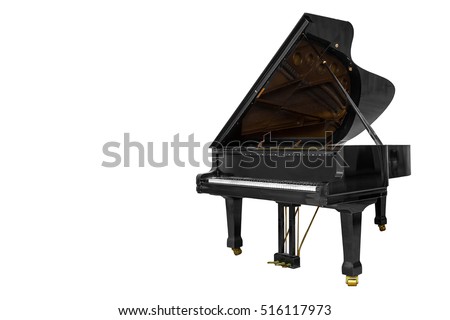 classic musical instrument black piano isolated on white background Royalty-Free Stock Photo #516117973