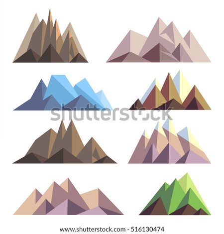Mountains in polygon origami style vector elements for landscape. Set of mountain peak, illustration of nature mountain