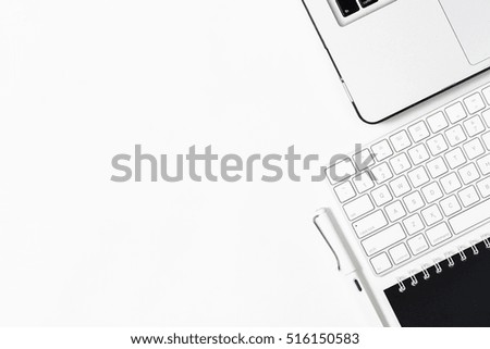 Top view business desk with copy space. Flat lay business object photography.