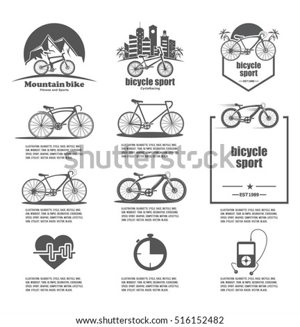 set bicycle and a healthy lifestyle. Icon hearts, player, vector stopwatch. The concept of cycling. Walk in the fresh air