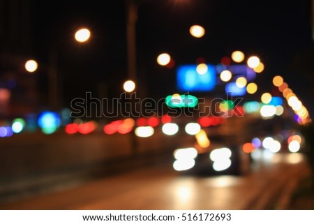 Abstract blurred bokeh in city night  colorful beautiful of traffic in Bangkok Thailand, with copy space
