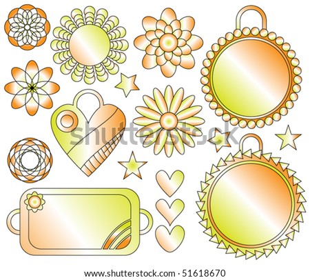 Vector orange, green and white ornaments, flowers and tags