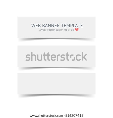 White horizontal paper banners with shadows isolated on white background. Realistic vector paper banner template for portfolio presentation, business identity, web banner, web header and footer