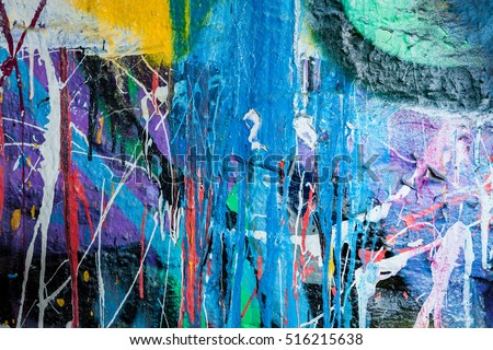 Dripping paint graffiti wall background Royalty-Free Stock Photo #516215638