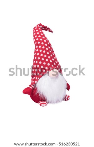 Christmas Elf Decoration With Polka Dot Hat and Long White Beard Isolated on a White Background