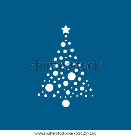 Christmas Tree Flat Icon On Blue Background