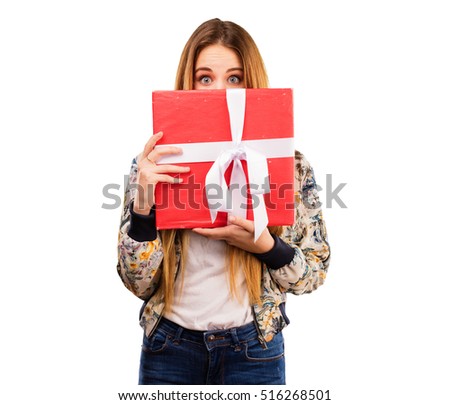 pretty young woman holding a gift