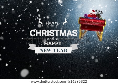 Digital Composite of Flying Santa Sleigh and Christmas Message on Snowy Background Design