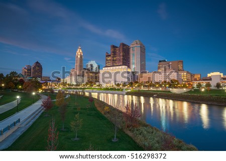 View of downtown Columbus Ohio Skyline at twilight