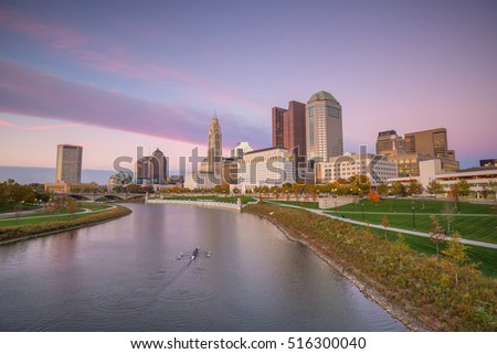 View of downtown Columbus Ohio Skyline at twilight