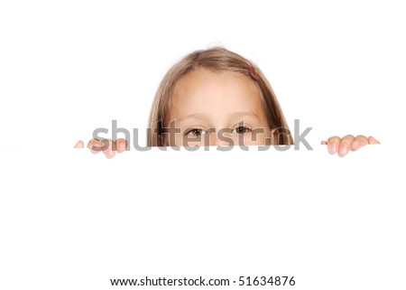 Cute girl holding a blank sign over white background