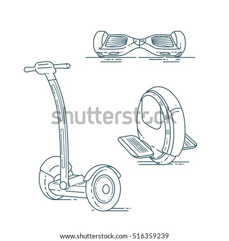 Electric scooters line set. Modern smart eco transport isolated on white background