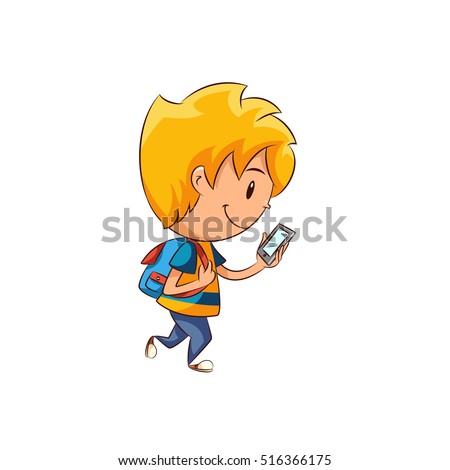 Kid walking, watching smartphone