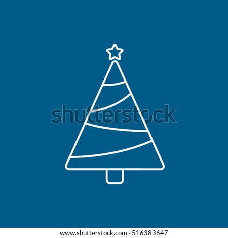 Christmas Tree Line Icon On Blue Background
