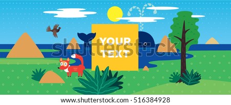 Vector clip art with space for text. Animals and wildlife, environmental protection. Water and land
