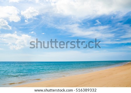 Beautiful of Blue sky, Wave and Sand beach background.