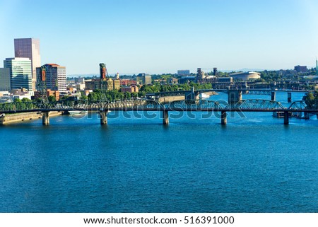 View of bridges and downtown Portland, Oregon