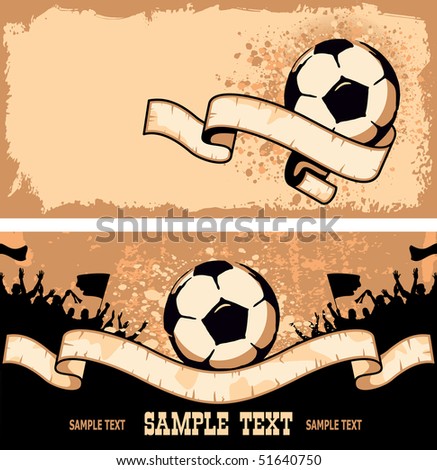 Soccer ball (football) on grunge background with silhouettes of fans, paint splatters and drips