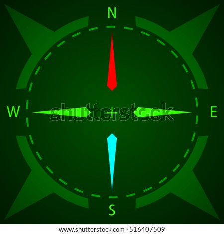 Compass. Display compass with illumination. Game Design. Vector illustration.