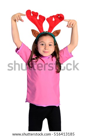 isolated little girl with antler toy