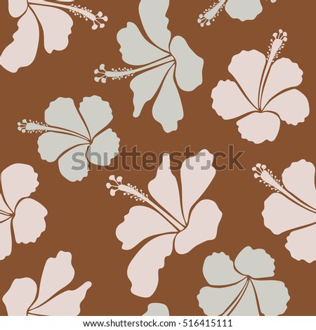 Vector seamless pattern with brown, neutral and gray hibiscus. Seamless flower pattern. Floral background in brown, neutral and gray colors. Seamless floral pattern.