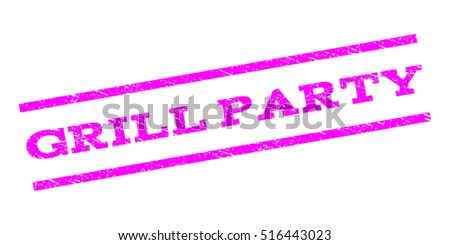 Grill Party watermark stamp. Text caption between parallel lines with grunge design style. Rubber seal stamp with dirty texture. Vector magenta color ink imprint on a white background.
