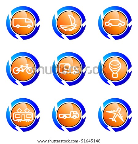 Set of 9 glossy web icons (set 5). Isolated button in various color.