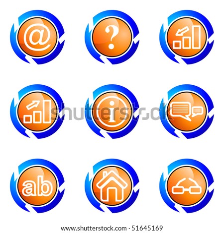 Set of 9 glossy web icons (set 13). Isolated button in various color.