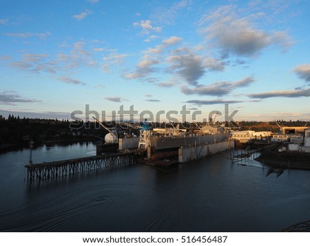 The dry dock shipyard during sunset time in Vigor shipyard in Portland, Oregon
