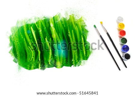green fresh grass painted on white background