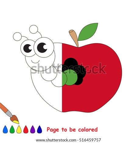 Apple worm to be colored, the coloring book to educate preschool kids with easy kid educational gaming and primary education of simple game level.