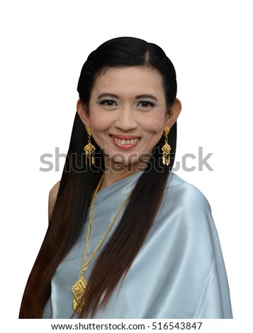 Asian woman wearing typical,traditional Thai dress with identity Thai culture