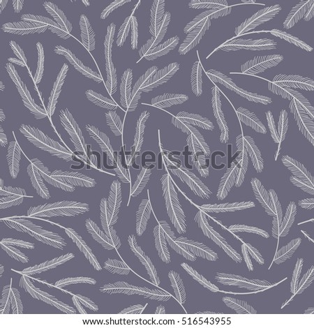 Very elegant yet Christmasy/seasonal pattern featuring pine branches on pastel soft purple background. Seamless repeat with hand drawn elements. 