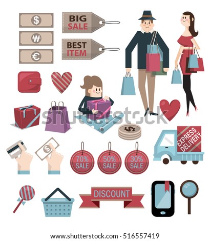 Flat vector design elements of Shopping and sale.
