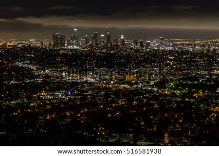 Los Angeles skyline at cloudy night