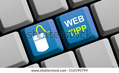 Blue computer keyboard with symbol showing Web Tip in german language