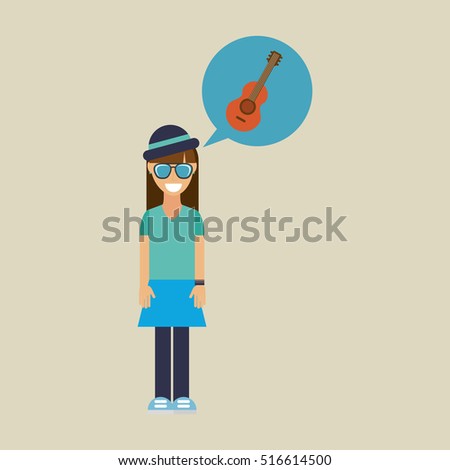 hipster girl guitar music retro color vintage vector illustration eps 10