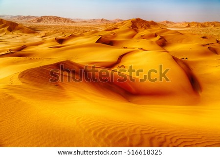the empty quarter  and outdoor  sand  dune in oman old desert rub al khali  Royalty-Free Stock Photo #516618325
