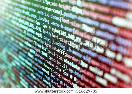 Monitor closeup of function source code. Script procedure creating. Website codes on computer monitor. Displaying program code on computer. Programmer occupation job. Hacker breaching net security. 
