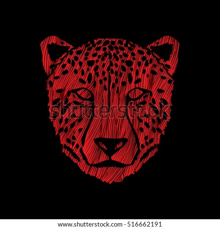 Cheetah face designed using red grunge brush graphic vector.