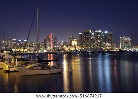 Skyline of downtown San Diego, California illuminated at night