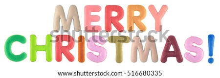 Merry christmas. Words from colorfull felt. Letters Isolated on a white background