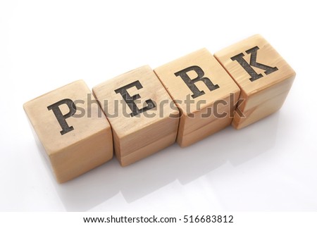 PERK word made with building blocks isolated on white Royalty-Free Stock Photo #516683812